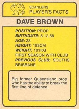 1981 Scanlens #165 Dave Brown Back